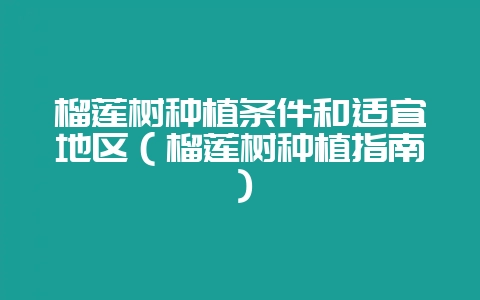 榴莲树种植条件和适宜地区（榴莲树种植指南）-会东网