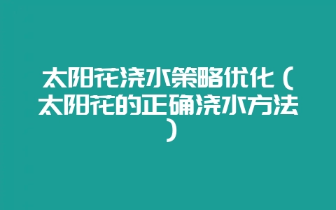 太阳花浇水策略优化（太阳花的正确浇水方法）-会东网