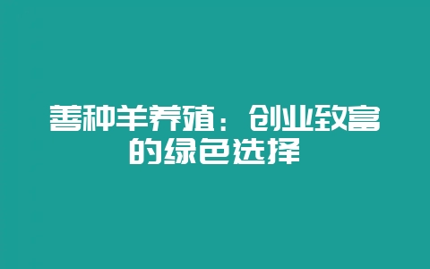 善种羊养殖：创业致富的绿色选择-会东网