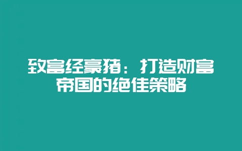 致富经豪猪：打造财富帝国的绝佳策略-会东网